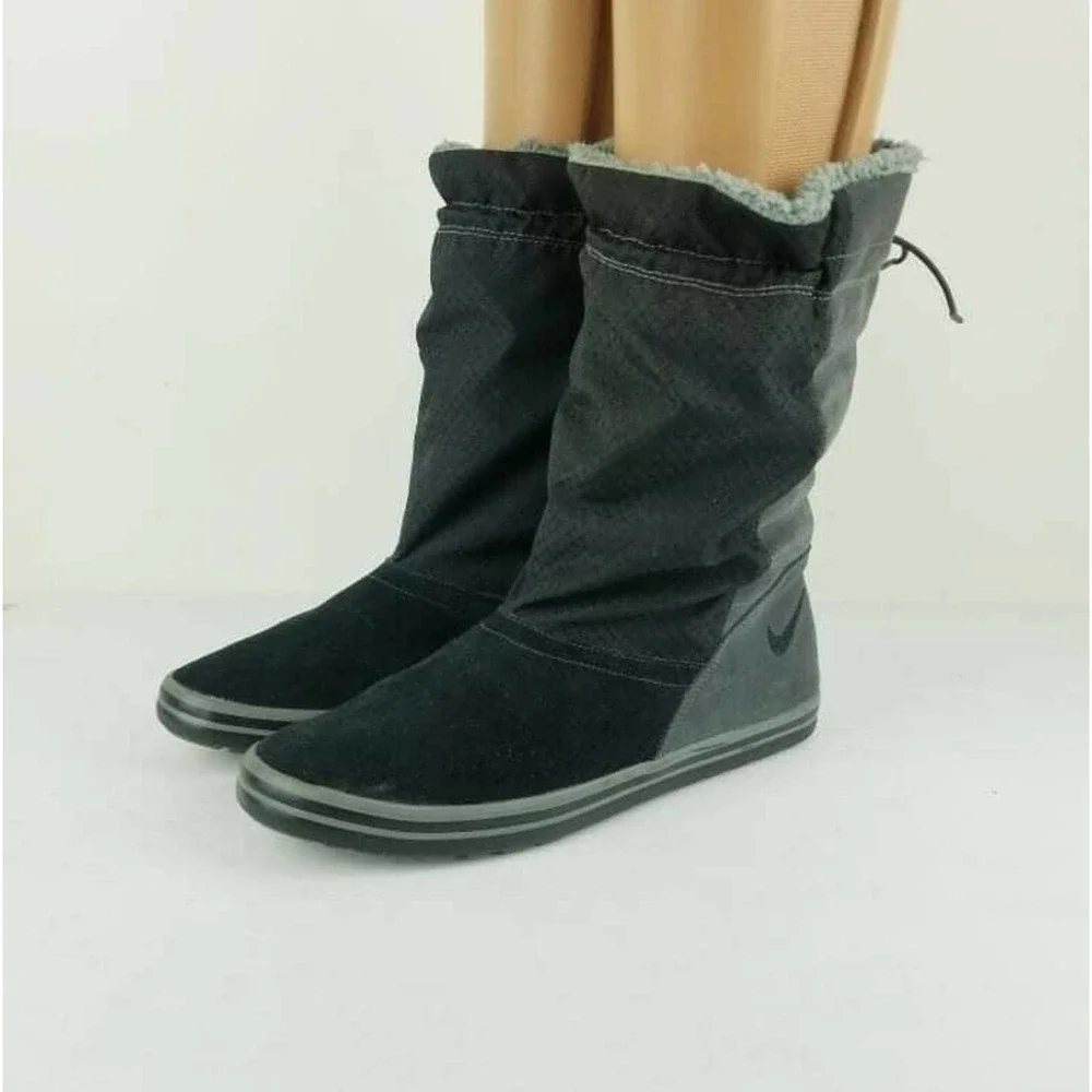 Nike Women's Facile Black & Gray Mid Calf Winter Boot US 8 Shearling Rain boot - Picture 2 of 12